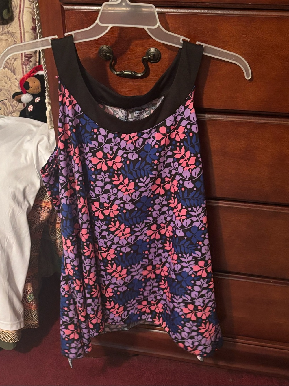 Floral Scoop Neck Tank Top in Black with Pink & Purple Print